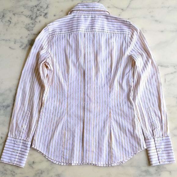 Express Design Studio Stretch Gold Stripes Button Down Dress Shirt. - Picture 4 of 4